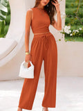 Summer Knitting Casual Suit Sleeveless Round Collar Short Repair Body Broad Leg Pants Two
