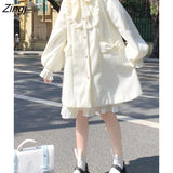 Winter Warm Kawaii Sweet Coat Women White Japanese Cute Long Wool Coat Female Peter Pan Collar Loose Korean Style