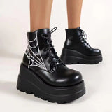 2025 Autumn/Winter Thick Bottom Slope With Martin Boots Spider Web Round Head With Women's Short Leather