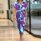 Women's Summer Tidling With Short Sleeve Single Buckle Solid Color Shirt Dress