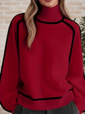 Autumn And Winter Half-High Three-Dimensional Stripe Thin Leisure Loose Knitted Knitted Jersey Languid