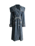 Zingj Autumn / Winter New Fashion Trend With Waist Coat Lapel Long Windbreaker Denim Coat