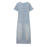 Denim Long Dress Women Blue Summer Dress Woman 2023 Slit Short Sleeve Midi Party Dresses Casual Elegant Women's