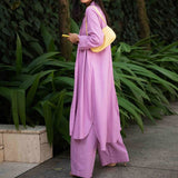 Spot Hot Style Autumn Women Fashion Medium Long Shirt Strap Straight Leg Wide Leg Pants Three-Piece