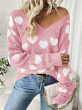Wear Knitted Top Girl Loose Hollow V Collar Love