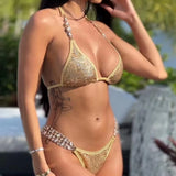 Zingj Hot Beach Vacation Bikini Crystal Diamond Women's Split Swimsuit