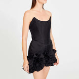 Cinde Wind Dress Women 2025 Spring And Summer New Temperament Elegant Breastless Three-Dimensional Flower Design Short