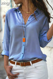 Spring and Summer Fashion Shirt Office Lady V-neck Button Long-sleeve Blouse Solid White Shirt Casual Tops Women