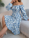 Autumn And Winter Elegant Broken Flower Collar Long Sleeves To Close The Waist Lotus Leaf Side A Dress Women's