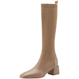 Boots Elastic Thin Boots Retro Women's Autumn And Winter Coarse And Knitting Thin Mid-Table But The Knee Boots