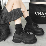 Zingj Wind Small Leather Shoes Thick Sole Increased Spring And Autumn New Lace-Up Happy Shoes Versatile Casual Leather Shoes