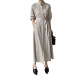 Korea's Dongdaemen 2025 Spring And Autumn 2025 New Loose Waist-Receive Shirt Dress With Dress