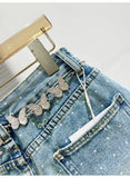 Denim Bow Polka Dot Printed Butterfly Chain Mini Skirt- Outfit