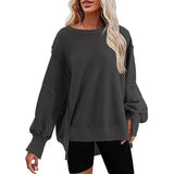 Women's Clothing 2025 Autumn And Winter New Women's Large Round-Neck Sweatshirt Side Open Fork Long-Sleeved