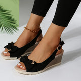 Slope Heel Sandals Summer New Water Table Bow Fish Mouth Sandals Hot Selling Buckle Sandals