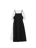 Split Dress Women Casual Patchwork Loose O-Neck Daily Korean Style Fake Two Piece 2023 Summer Chic Dresses