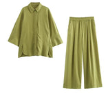 Women's INS Exploding Loose Linen Shirts Tight Straight Pants Set