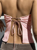 Lace Stitching Plaid Bandeau Top- Outfit