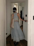 Style French Blue Holiday Vest Sleeveless Dress High-End Vest Half Dress Two