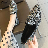 Women Ballet Shoes Leisure Spring Autumn Ballerina Bling Flash Sequins Flats Shoes Princess Shiny Pointed Wedding