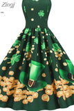Sexy Spaghetti Strap Summer Dress Women Green Floral Print High Waist Slim Elegant Vintage A-Line Midi Dress