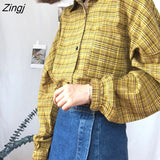 Women Classic Long Plaid Vintage Simple Student Korean Style Womens Shirts All-match Casual Soft Harajuku Fashion