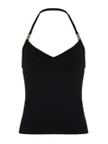 Wind Metal Decoration Hanging Neck Small Vest Hottie Slim Elastic New Blouse