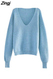 Neck Loose Women Sweater Autumn Winter Fashion Basic Knitted Pullovers Solid Chic Soft Casual Female