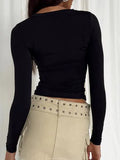 Solid Color Long Sleeve Stretch Basic Crop