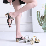 Heel Fish Mouth Sandals Woman With Water Drill Outside Wearing Large Size Sexy Female Round Head And Cold Slippers Outside Wearing