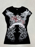 Gothic Printed Round-Neck T-Shirt Girl 2025 Station Personality Hottie Trend Girl Decor Short-Sleeved