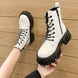 Women 2025 New British Wind Side Zip Women's Ankle Boots Fashion Thick Thick Round Head Martin Boots