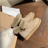 Boots Women 2025 New Winter Hairy Horn Buckle Short Boots Winter Cotton Shoes Anti-Slip Plus Velvet