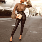 Women Hollow Mesh Net Perspective Long Lantern Sleeve Tops Transparent Blouse Clubwear Autumn