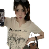 Zingj Short-Sleeved T-Shirt Women 2024 Summer Irregular Design Sense Pure Desire Hot Girls Short Students On
