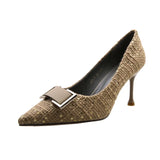 Women's New Autumn And Winter Fashion Korean Version Of Sexy Pointed Thin-Heeled Metal Buckle Professional Single Shoes In