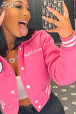 Letter Embroidery Preppy Jackets Women Casual Long Sleeve Skinny Single Breasted Pockets Stitching Varsity Lady