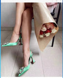 Fashionable Half Slippers Women's Sandals Fashionable Sparkling Rhinestones Satin Wine Glass Heel Shoes Closed-Toe