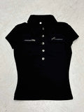 Retro Two-Sided Pocket Polo Collar Short Casual T-Shirt T-Shirt T-Shirt Buckle Work-Loaded
