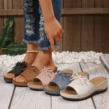 New Summer Slope And Fish Mouth Slippers Women's Shoes Casual Large Size Coarse And Slippers Bow Solid
