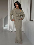Sweater Vest Three-Piece Set Of Women With Open Shirt Out-To-Shoulder Vest And Long Half-Dress Multi-Colored